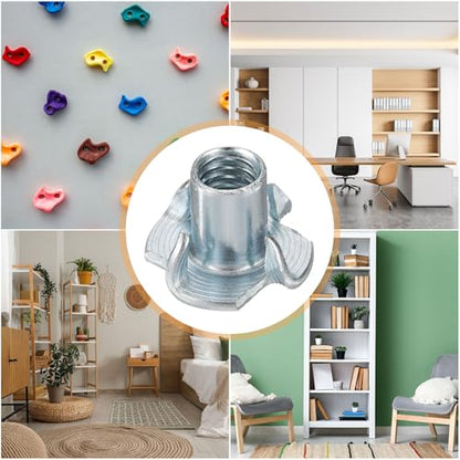 HARFINGTON 5/16x14mm T-Nuts 4 Pronged Tee Nut 0.83" x 0.55" Fully Thread Carbon Steel Inserts for Wood, Rock Climbing Holds, Cabinetry, Furniture 50pcs - size: 5/16" x 0.55" x 0.83" x 0.55"