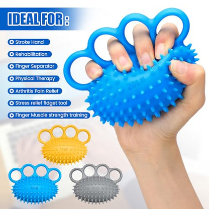 RoundFunny 3 Pack Hand Exercise Balls 3 Level Set Finger Strengthener Therapy Hand Balls Grip Strength Trainer Squeeze Stress Relief for Adults Elderly Stroke Arthritis Carpal Tunnel