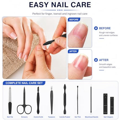 Nail Clipper Set 9 Piece Manicure Kit Nail Care Tools with Portable Case Fingernail Toenail Grooming Set - color: 9pack Blue