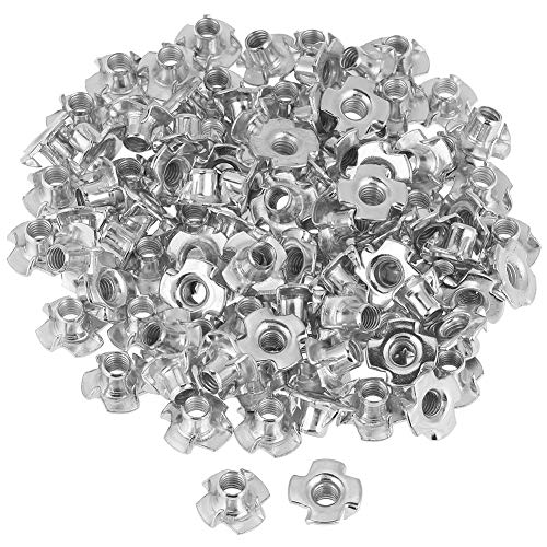 T Nuts zinc Plated Steel, 100PCS Rock Climbing Holds T Nuts Four Pronged Tee Nuts for Furniture Cabinets and Rock Climbing Holds (M6) - size: M6
