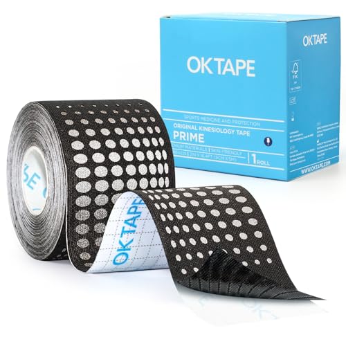 OK TAPE Synthetic Kinesiology Tape, Elastic Physical Therapy Athletic Tape | for Pain Relief, Uncut Roll, Support for Joints and Muscles, Sweatproof, 2in x 16.4ft- 1 Roll- Black - color: Black-star, size: 1 Roll