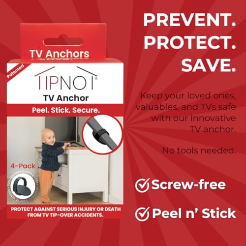 TV Anchor, No-Drill, Anti-Tip, Adhesive TV Safety Straps - Just Peel & Stick to Childproof and Babyproof Your Home 4-Pack - size: TV Anchor
