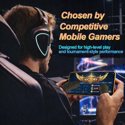 Bluradio 6 Pack Gaming Finger Sleeves for Mobile Gaming | 0.15mm Ultra-Thin, Anti-Sweat Nanofiber, Touchscreen Thumb Sleeves, For PUBG, COD Mobile, Free Fire - color: Black-Gold