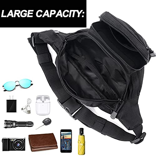 Tactical Fanny Pack, Military Waist Bag Hip Belt Bumbag Utility Bags for Outdoor Hiking Climbing Fishing with U.S Patch (Black+Tan) - color: 2 Pack Black+Tan
