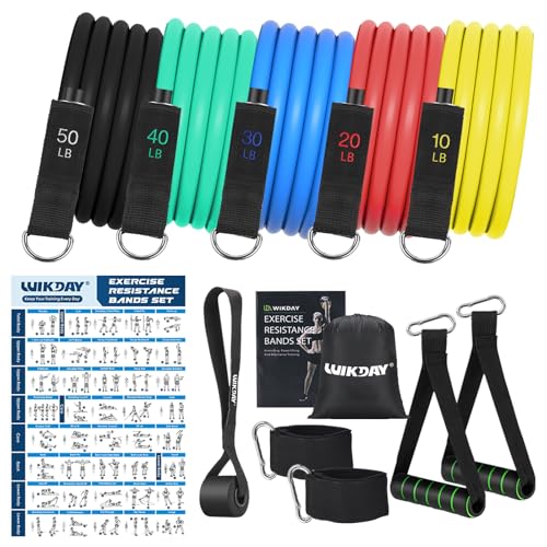 WIKDAY Exercise Resistance Bands with Handles for Working Out Workout Bands Set with Door Anchor for Physical Therapy, Yoga, Pilates - color: Multicolor, size: Light (10-150lb)