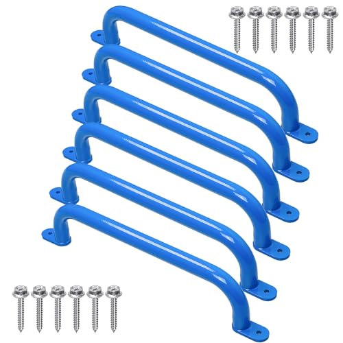 17 Inch Blue Playground Handles Indoor Kids Monkey Bars Ladders 6Pcs | Heavy Duty Solid Metal, Vibrant Color Smooth Glossy Powder Coating, Comfy Secure Grips for Playset Swing Set Climbing Frame - color: Blue- 6 Pack