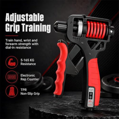 Adjustable Hand Grip Strengthener - Adjustable Resistance Hands Grip Strengthener, 11–364 LB Adjustable Electronic Grip Strength Trainer Build Forearm Strength - color: Black+Electronic