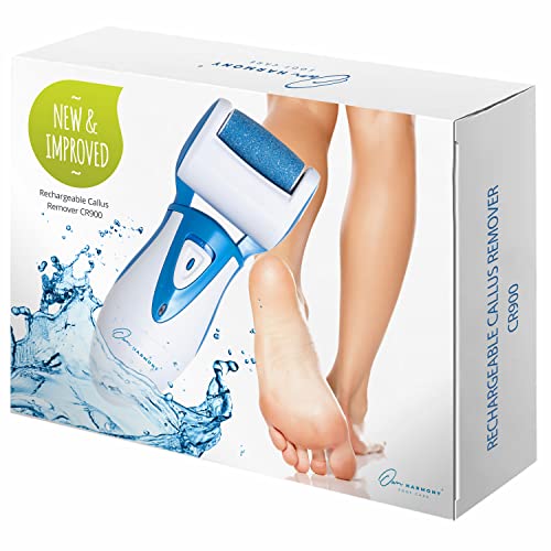 Electric Callus Remover: Rechargeable Electronic Foot File CR900 by Own Harmony (Powerful Motor) Best Pedicure Tools w 3 Rollers Professional Pedi Feet Care Sander for Cracked Heels and Hard Skin - color: Blue