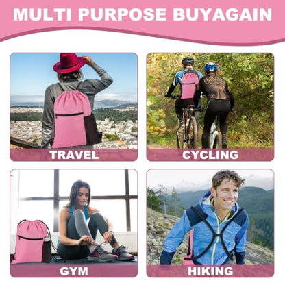 HOLYLUCK Men & Women Outdoor Sport Gym Sack Waterproof Drawstring Backpack Bag (Standard With Drawstring, Pink) - color: Pink, style: Standard With Drawstring
