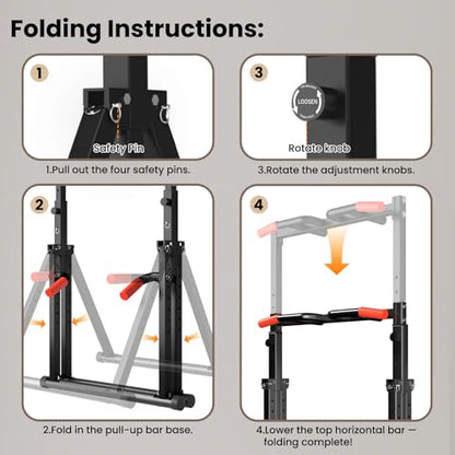 WATBKHE Power Tower Pull Up Dip Station Foldable, Pull Up Bar Station Adjustable, Multi-Function Home Gym, Strength Training Fitness Equipment, Triangular Design, for Home Outdoor - color: Black-Multifunction Bar