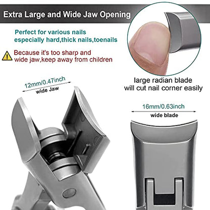 Nail Clippers for Men Thick Nails, Large Wide Jaw Opening Long Handle Heavy Duty Ultra Sharp Toe Nail Clippers with Catcher for Seniors,Adult,Women (Silver with File) - color: Silver With File