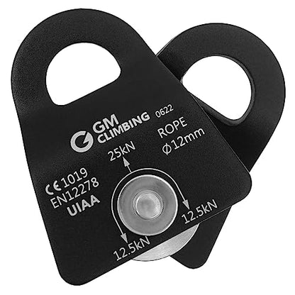 GM CLIMBING Micro Prusik Minding Pulley 25kN CE UIAA Certified 12mm Single Pulley Mobile Side Plates for Arborist Rigging Climbing Rescue - color: Pack of 2 | Black