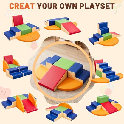 TODIBY 6-Piece Soft PU Leather Toddlers Climbing Toys (XL Size), Baby Foam Climbing Blocks, Extra Large Foam Play Gym Climber Structures for Toddler 3, Indoor Climb and Crawl Activity Play Set - style: XL Classic