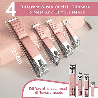 Manicure Set 30 in 1 Nail Clipper set, REDFLOW nail clippers, fingernail & toenail clippers, Manicure Tools, pedicure tools, Suitable for Travel Manicure Kit, Nail Set Kit With Everything Profe - color: Pink