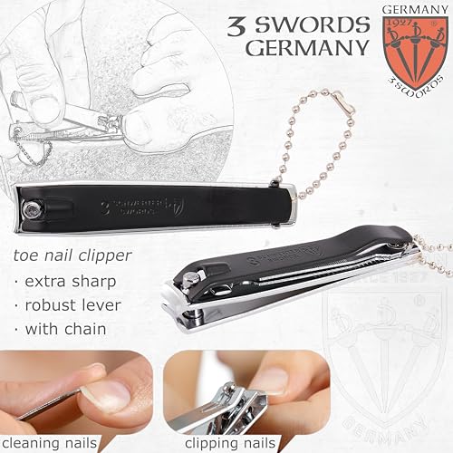 3 Swords Germany – Brand Quality fingernail & toenail Clipper, Manicure, Pedicure Nail Care by with Metal Nail File and case, Black Edition - color: Black