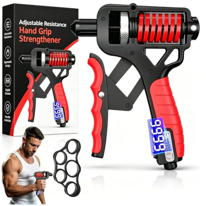 Adjustable Hand Grip Strengthener - Adjustable Resistance Hands Grip Strengthener, 11–364 LB Adjustable Electronic Grip Strength Trainer Build Forearm Strength - color: Black-Red+Electronic