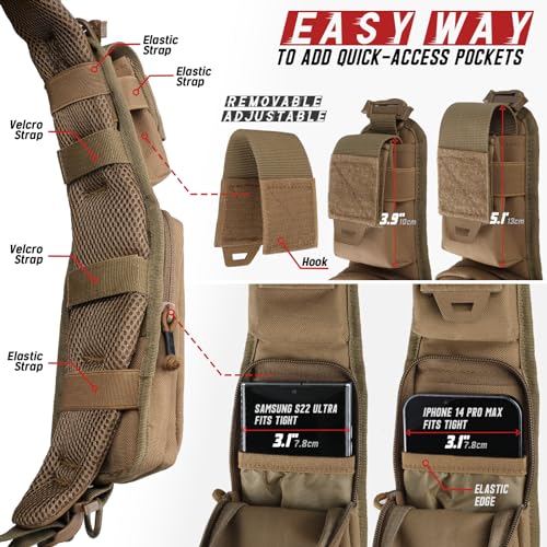 WYNEX Molle Accessories Pouch of Double Zipper Pocket Version, Backpack Strap Pouch Shoulder Strap Molle Attachment Tactical Accessories Bag Shoulder Starps Zipper Pocket Additional Phone Holder - color: Coyote Brown-1Pcs