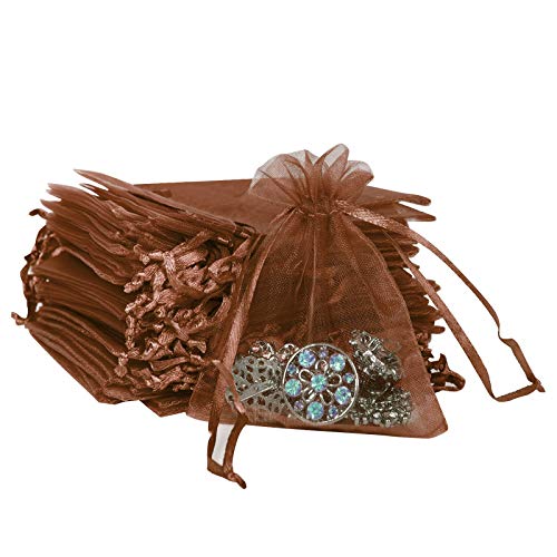 Boshen 100/200PCS Organza Gift Candy Sheer Bags Mesh Jewelry Pouches Drawstring Bulk for Wedding Party Favors Christmas 3"x4" 4" X 6" 5"x7"(3" X 4"(200PCS), Coffee) - color: Coffee-3" X 4"(200PCS)