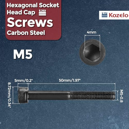 25pcs Socket Head Cap Screws - [M5-0.8 x 50mm] Alloy Steel Black Oxide Grade 12.9 Internal Hex Screw for 3D Printer Furniture Industrial Use, Black - size: M5-0.8x50mm