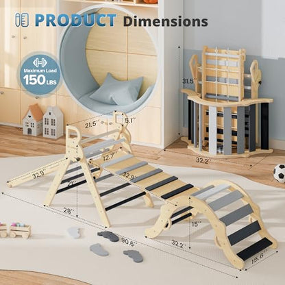 10-in-1 Pikler Triangle Set, Climbing Toys for Kids Grey Twilight - color: Grey Twilight