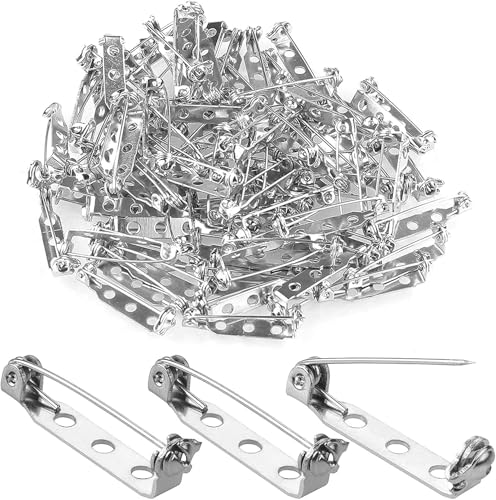 100Pack Silver Safety Pins 1 Inch Pin Back Clasp Brooch Pins Backs with 3 Holes Safety Locking for Making Brooches, Corsage, Name Tags, Badges, Citation Bars