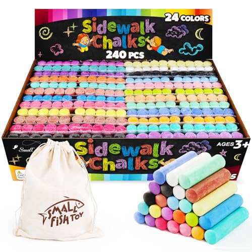 240PCS Washable Sidewalk Chalks, 24 Colors Jumbo Chalk for Kids, Non-Toxic Sidewalk Chalk Bulk for Toddler, Dustless Outdoor Chalk Giant Box Chalkboard Chalk for Party Favor Playground, Great for Kids