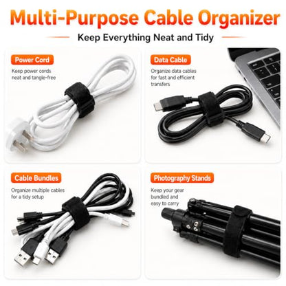 YsenchanHook & Loo Straps (10 Pack), Reusable Adjustable Nylon Cinch Cable Straps, Heavy Duty Hook and Loop Fastening Cable Ties for Cords & Cable Management – 1” x 8”, Black - size: 8 Inch