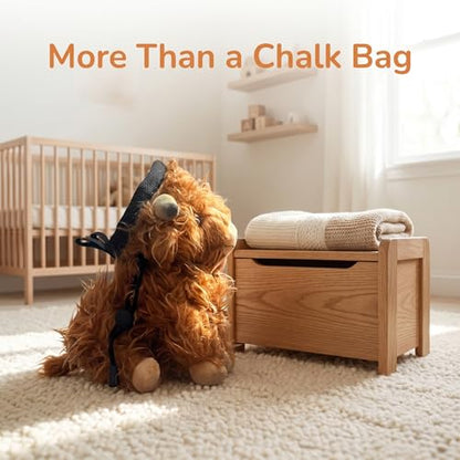 Highland Cow Plush Rock Climbing Chalk Bag, Cute Plush Animal，Drawstring Closure & Adjustable Belt，Bouldering & Gymnastics, Soft Fluffy Cow Chalk Pouch, Unique Climbing Gear Gift for Climbers - color: brown