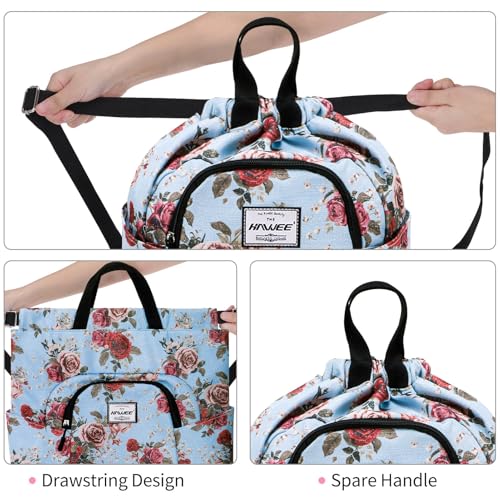 Dry Wet Drawstring Backpack with Shoe Compartment for Women Adjustable Gym Bag - color: Rose With Silver Silk
