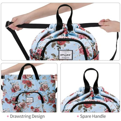 Dry Wet Drawstring Backpack with Shoe Compartment for Women Adjustable Gym Bag - color: Rose With Silver Silk