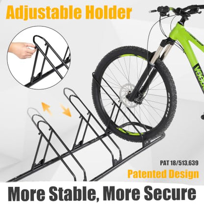 CyclingDeal Bicycle Floor Parking Rack Stand - for Mountain MTB Road Bike - Indoor Home Garage Storage - Adjustable 3 Bikes - size: 3 Bikes, style: Adjustable