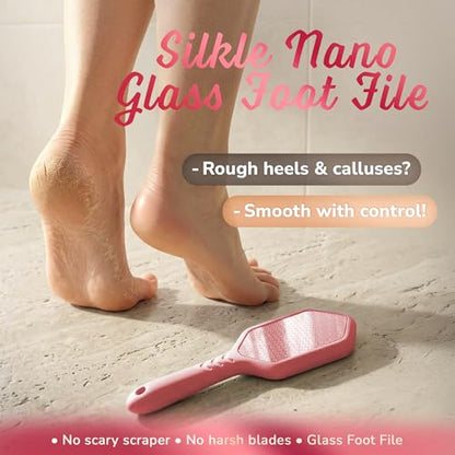 SILKLE Nano Glass Foot File - Foot Callus Remover for Feet & Foot Scrubber | Silicone Grip for Non-Slip Control - Foot Scrubber for Dead Skin, Heel Scraper for Cracked Heels & Foot Exfoliator - Pink - style: Pink