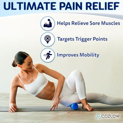 COZLOW Peanut Massage Ball - Deep Tissue Therapy, Pain Relief - Cobalt Blue | Cozlow 5" double lacrosse silicone massage ball, trigger point roller for mobility, acupressure tool for myofascial release - color: Cobalt Blue
