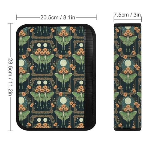 2PCS Full Moon Stars Floral Art Mystical Luna Moth Seat Belt Cover Soft Padded Neck Strap Covers for Kids, All Vehicles, Comfortable Driving - color: Pattern 569