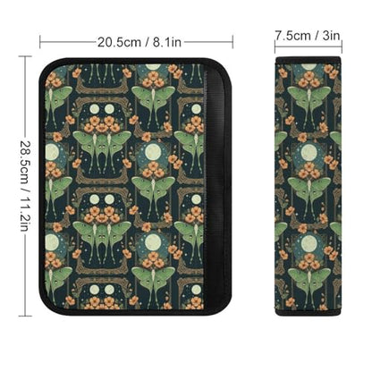 2PCS Full Moon Stars Floral Art Mystical Luna Moth Seat Belt Cover Soft Padded Neck Strap Covers for Kids, All Vehicles, Comfortable Driving - color: Pattern 569