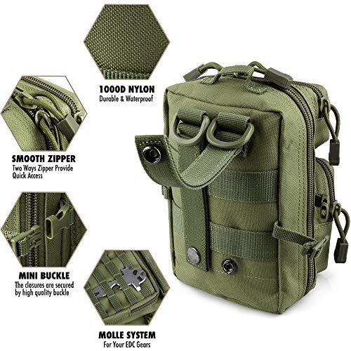 LIVANS Tactical Molle Utility Pouch, EDC Tool Pouch Tactical Phone Pouches Mini Waist Pouches Medical EDC IFAK Pack Mini Design of 3-Day Backpack - color: Army Green