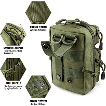 LIVANS Tactical Molle Utility Pouch, EDC Tool Pouch Tactical Phone Pouches Mini Waist Pouches Medical EDC IFAK Pack Mini Design of 3-Day Backpack - color: Army Green