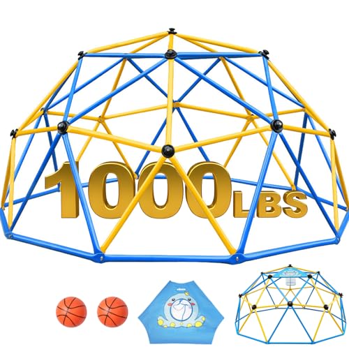 Zupapa 10FT Climbing Dome, Outdoor Jungle Gym for Kids with Climbing Grip - Geometric Dome Climber Supports 1000LBS Outdoor Playset and Easy Assembly Outdoor Play Equipment for Kids (Blue, 10FT) - color: Blue, size: 10FT with Basketball Net