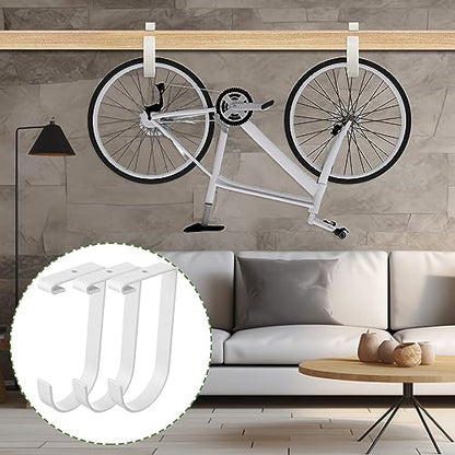 Soaoo 8 Pieces Storage Flat Hook Bicycle Flat Thickened Hooks Add on Hanging Bike Hooks for Overhead Garage Rack Wall Shelving Ceiling Accessory (White)