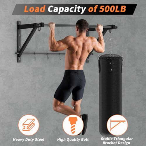 Adjustable Depth Pull Up Bar, Wall & Doorway Mounted Chin Up Bar with Hooks, Thickened Steel Construction, 500LBS Heavy Duty Capacity, Home Garage Upper Body Strength Training Equipment - color: Carbon Black
