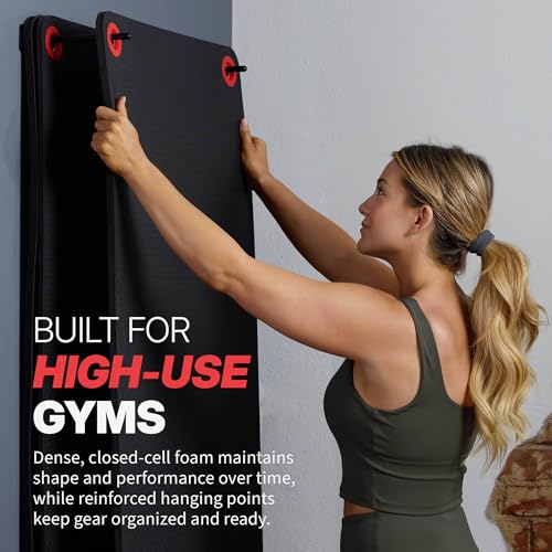 SPRI Hanging Exercise Mats for Gyms, Closed-Cell Foam Yoga & Fitness Mats with Grommets, Thick Workout Mats for Studios & Group Fitness Classes - color: 71" L x 23" W x 3/8" (Black)