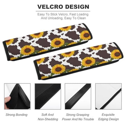Soft Padded Car Seat Belt Pad for Elderly Support, Stroller Pushchair High Chair, 2 Pack Cow Print Sunflower Shoulder Harness Cover Anti-Slip Pad - color: Pattern 284