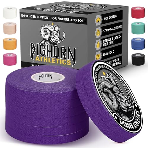 Bighorn Athletics Finger Tape 0.3-Inch x 45-Feet, 8 Rolls, Purple | For Jiu Jitsu, Rock Climbing, Volleyball, Football, Hands, Toes, Sports & Injuries | Residue-Free - color: Purple, size: 0.3-Inch