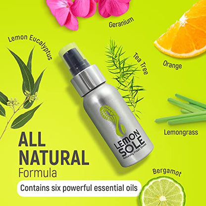 NATURAL SHOE FRESHENER & DEODORISER, Freshening Shoe Spray with 6 Powerful Essential Oils for Long-Term Odour Control, Designed for Sports, Fresh Lemon Scent.