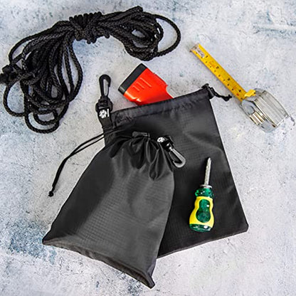 PALTERWEAR Nylon Drawstring Bag with Clip (7 x 9 Inch, 5-Pack, Black) Cinch and Ditty Pouch for Travel, Wardrobe, Outdoors - size: 7 x 9 inch