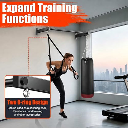 Wall Mount Pull Up Bar, Fits 16", 24" & 32" Studs, Supports 500 Lbs | Adjustable Mounting Spacing, with Round Rings, Heavy-Duty Steel Construction, for Home Gym Garage Basement Strength Training