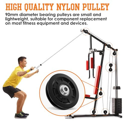 90mm/3.5" Nylon Bearing Gym Pulley Wheel, Universal Exercise Replacement Pulleys for Home Gym Equipment Parts, Cable Machine Accessories, Garage Door Pulley System - color: Black-1pc