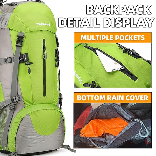 70L Camping Hiking Backpack with Rain Cover Waterproof Backpacking Backpack for Hiking Treeking Climbing Outdoor - color: Green