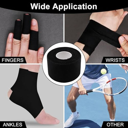 Athletic Sports Tape 1.5 Inch x 30ft, Elastic Athletic Wrist Ankle Tape Roll (2 Rolls, Black, 1.5 Inch x 10 Yards) - color: Black