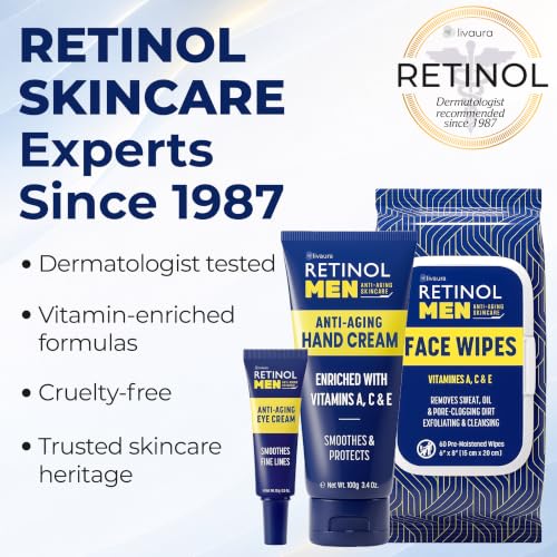 LIVAURA Retinol Hand Cream for Men - Anti-Aging Hand Moisturizer, 3.4 oz | Available for Men & Women; Vitamin-enriched formula; Helps soften rough skin; Lightweight daily hydration; Non-greasy finish - style: Men's Hand Cream